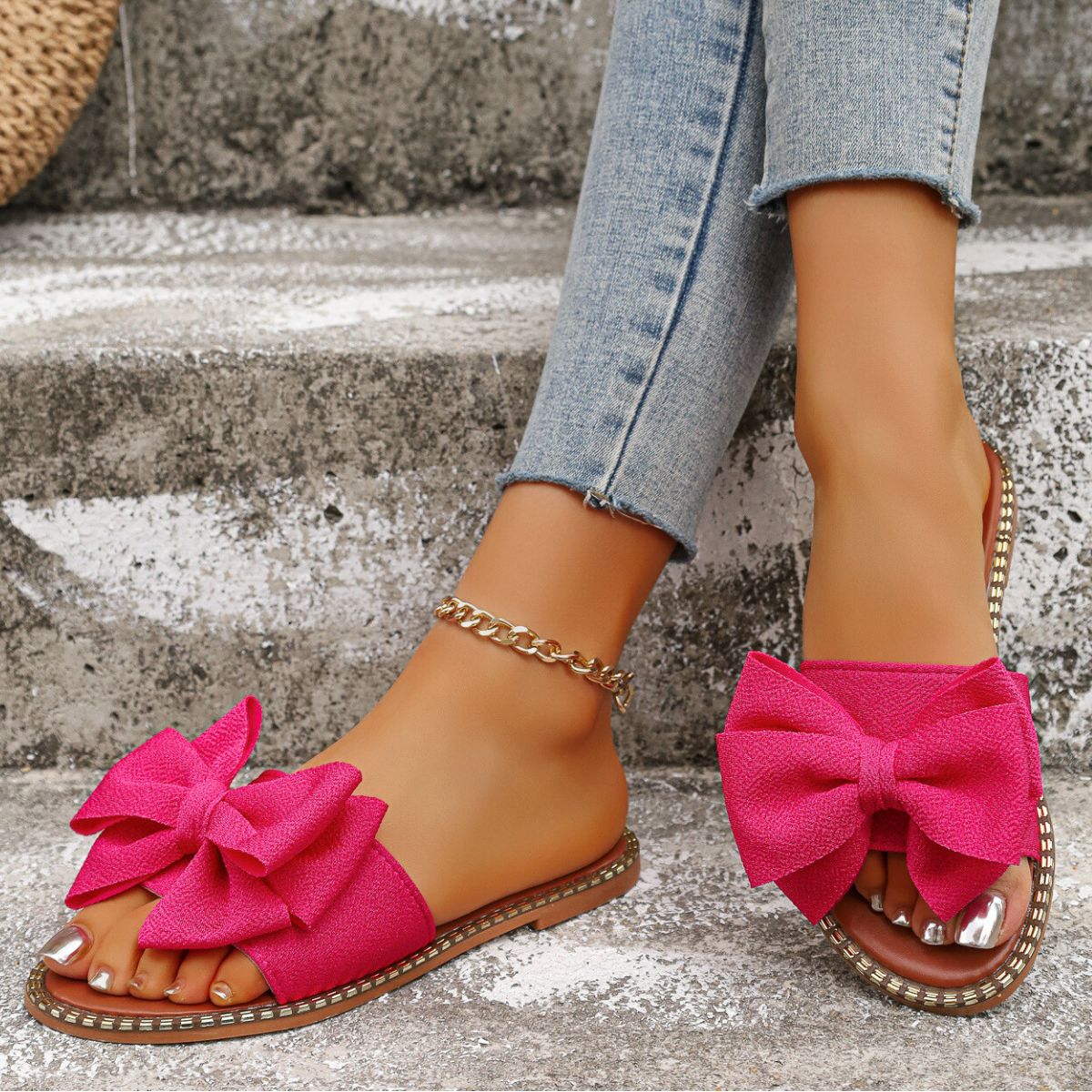 Pearl Bow Slider Sandals