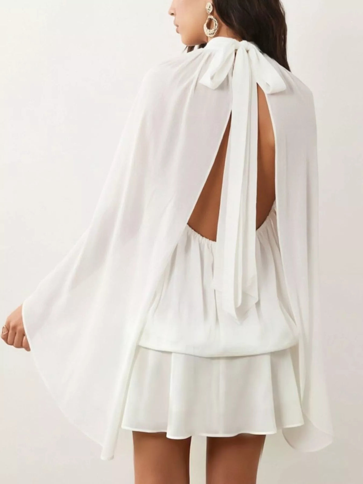 Tie-Back Flared-Sleeve Mini Dress