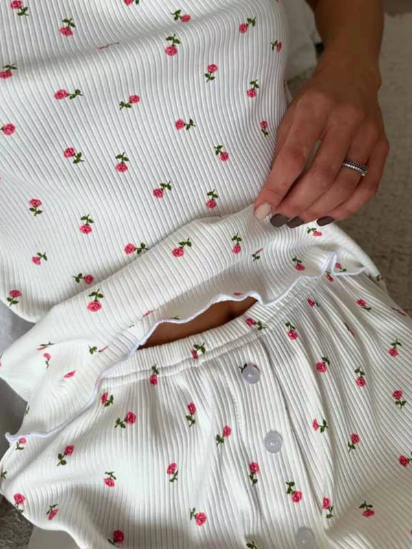 Cherry Blossom Ribbed Cami & Shorts Lounge Set