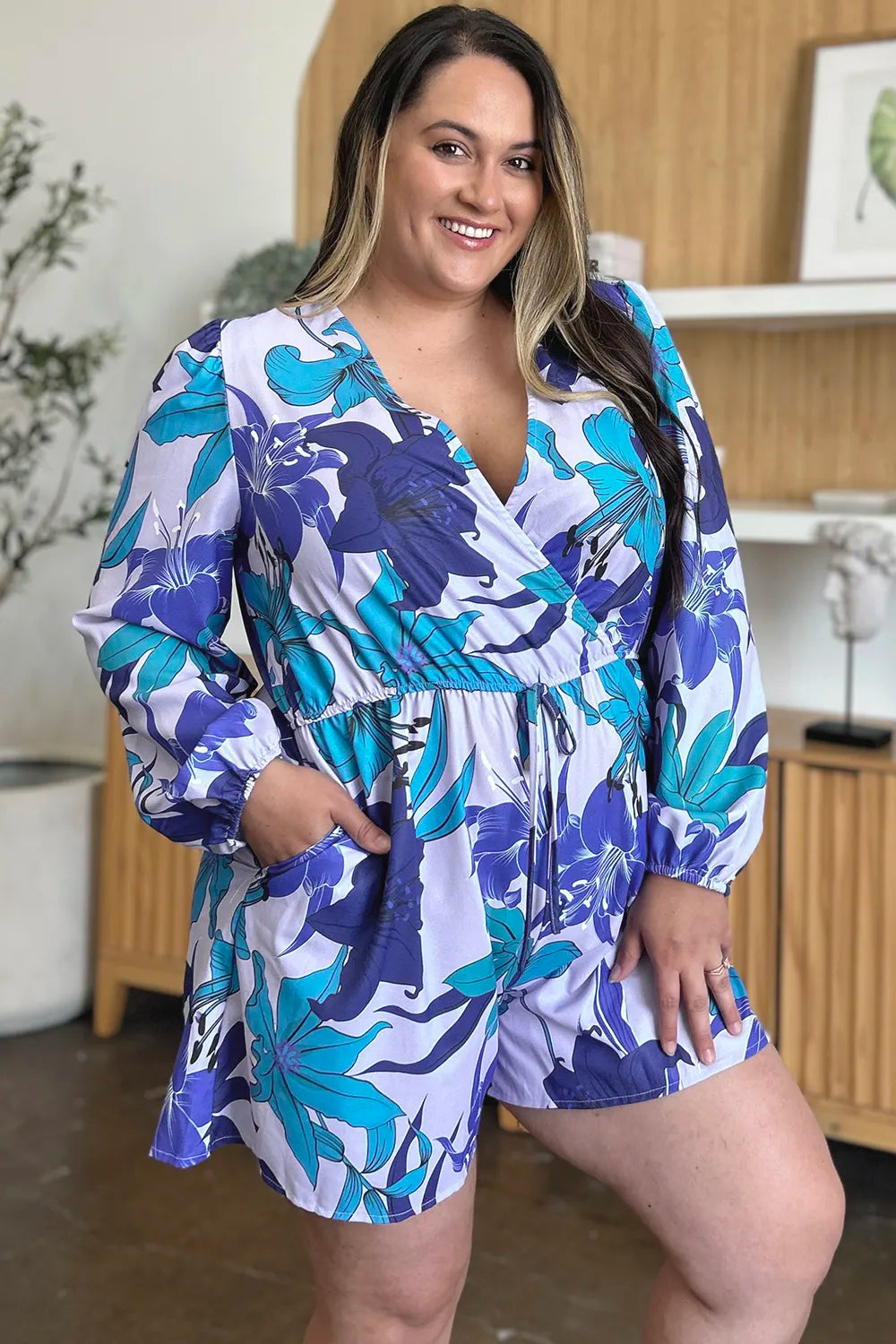 Blue Bloom Long-Sleeve Playsuit
