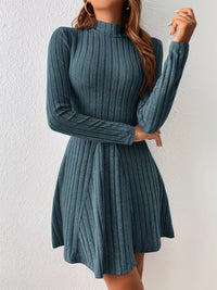 Ribbed Mock-Neck Skater Dress