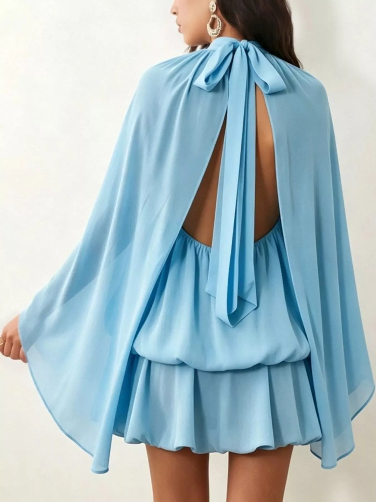 Tie-Back Flared-Sleeve Mini Dress
