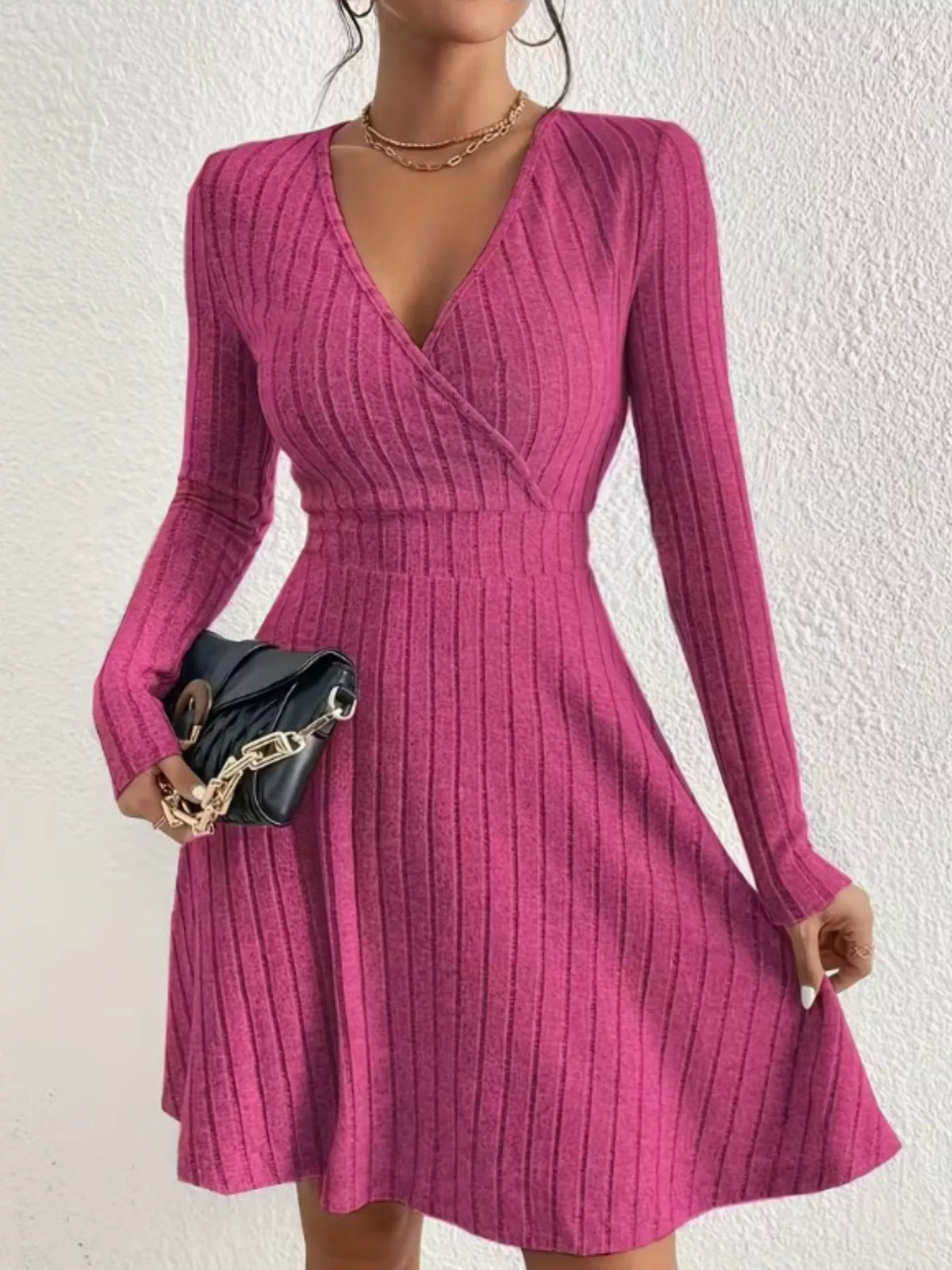 Soft Ribbed Wrap Knit Mini Dress