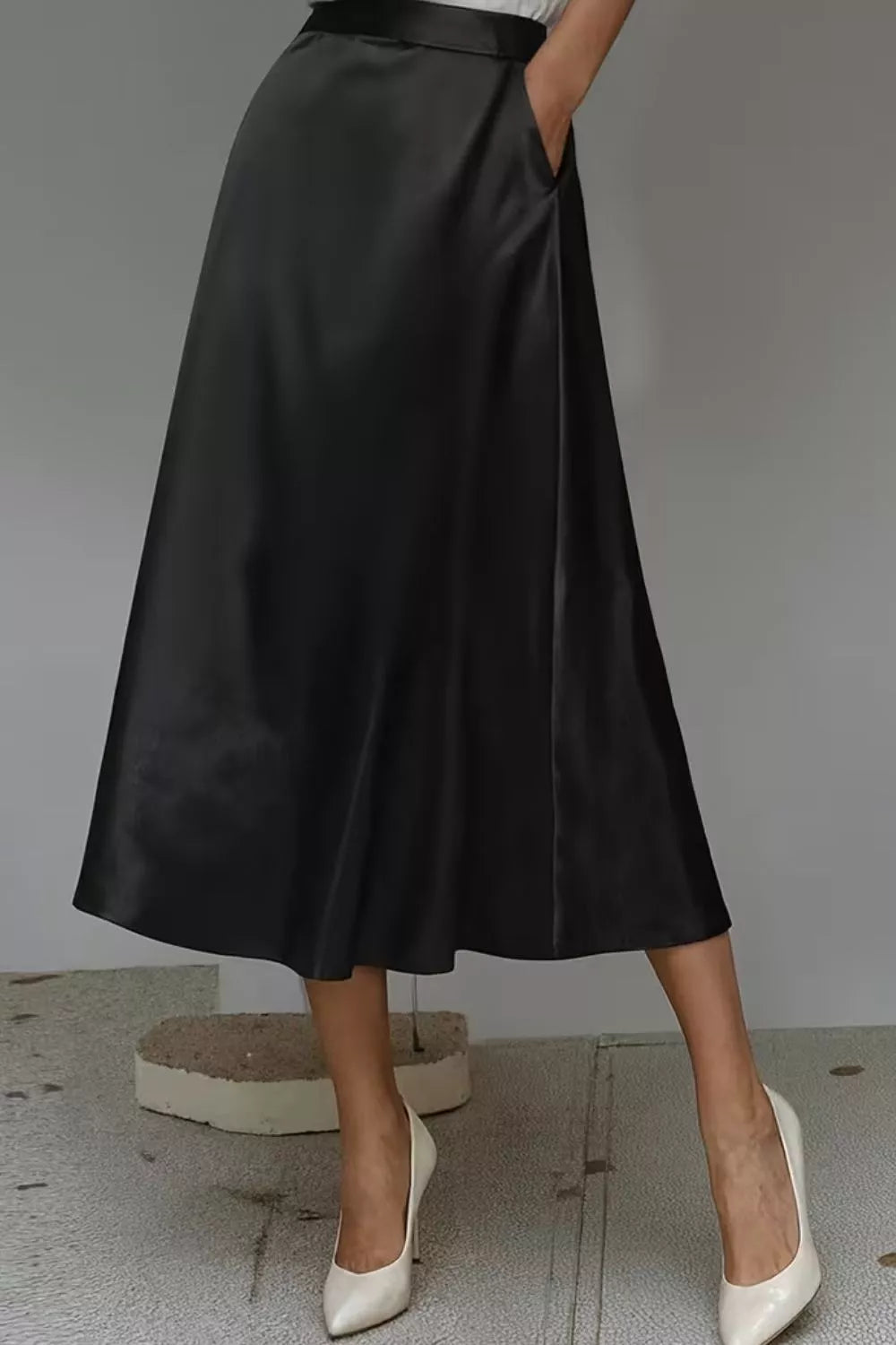 Liquid Satin A-Line Midi Skirt