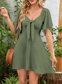 Tie-Front Flutter-Sleeve Beach Dress