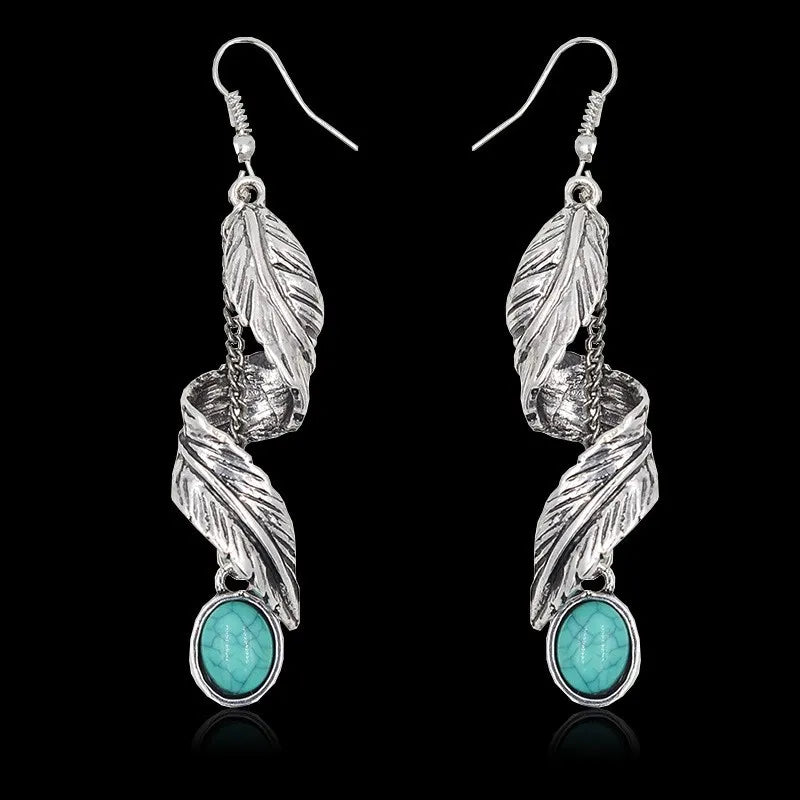 Silver Leaf & Turquoise Drop Earrings