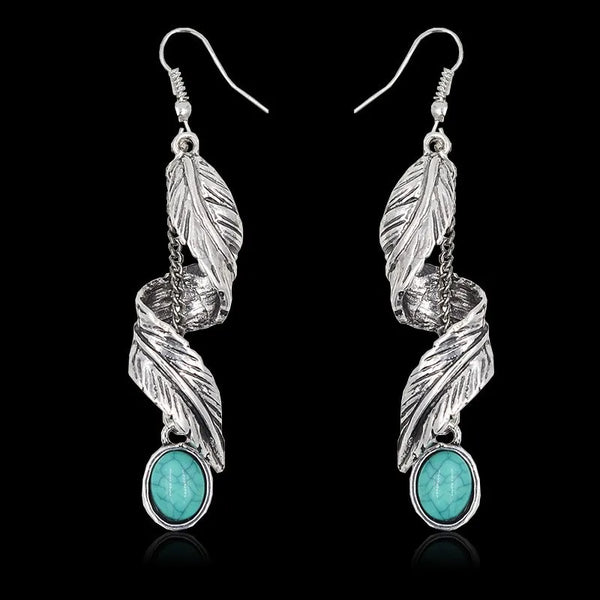Silver Leaf & Turquoise Drop Earrings