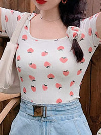 Peach Print Square-Neck Tee