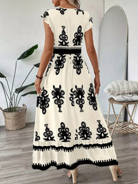 Printed Ruffle V-Neck Maxi Dress