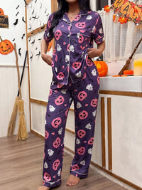 Pumpkin Print Button-Up Pyjama Set