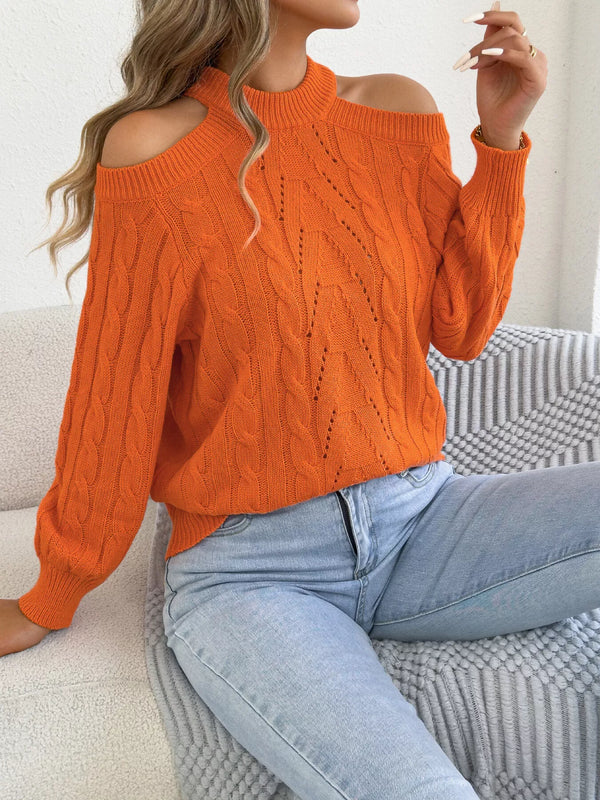 Cold-Shoulder Cable-Knit Jumper