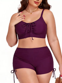 Plus Size Ruched Drawstring Swim Set