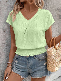 Summer Eyelet V-Neck Blouse