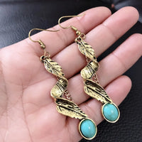 Silver Leaf & Turquoise Drop Earrings