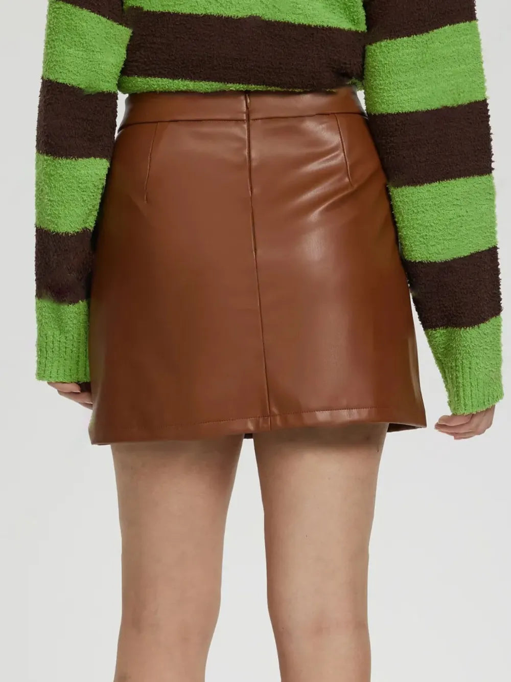 Faux-Leather Zip Mini Skirt