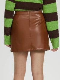 Faux-Leather Zip Mini Skirt