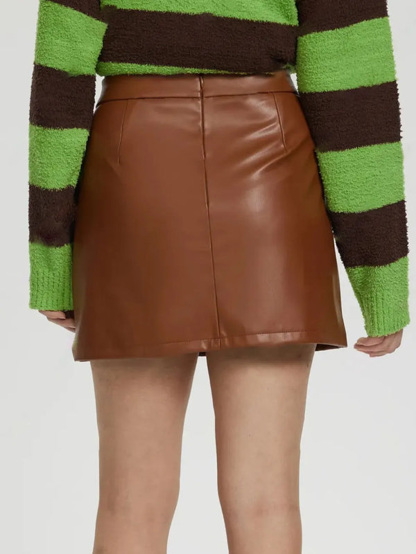 Faux-Leather Zip Mini Skirt