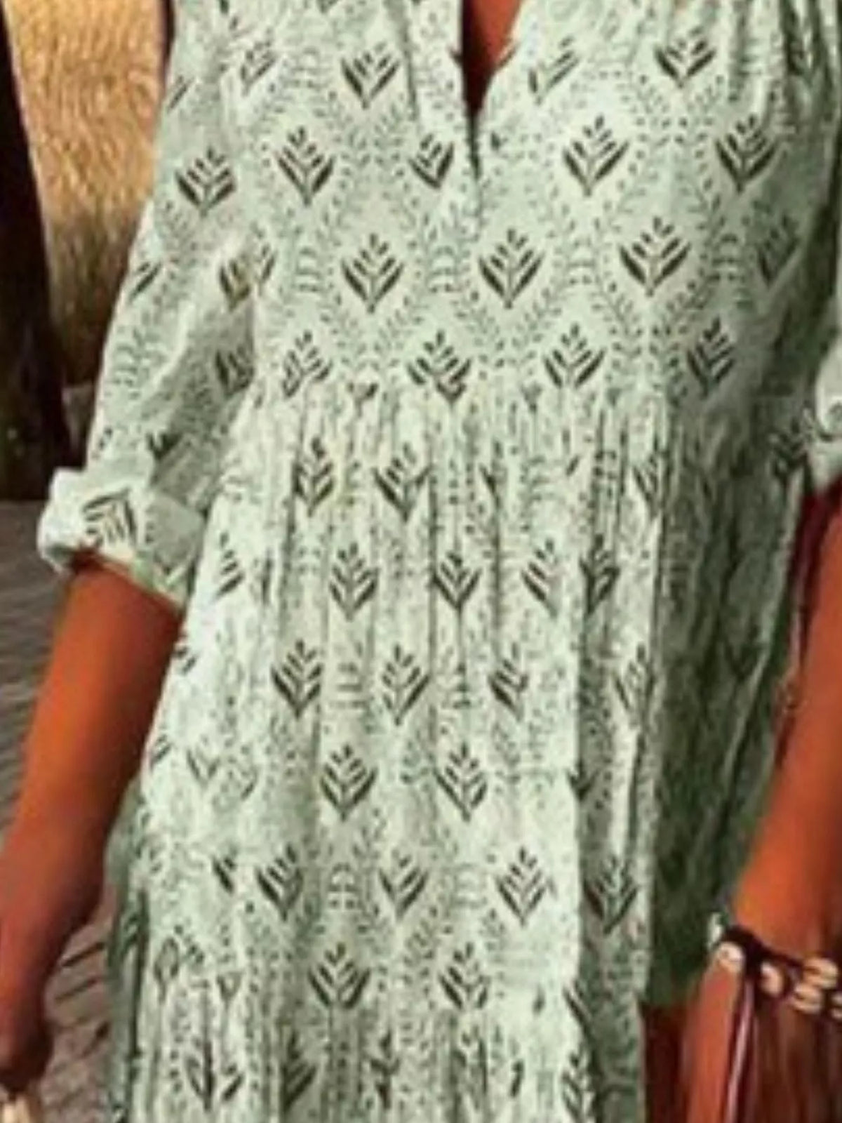 Printed Tiered Maxi Dress with Notch Neck