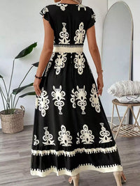 Printed Ruffle V-Neck Maxi Dress
