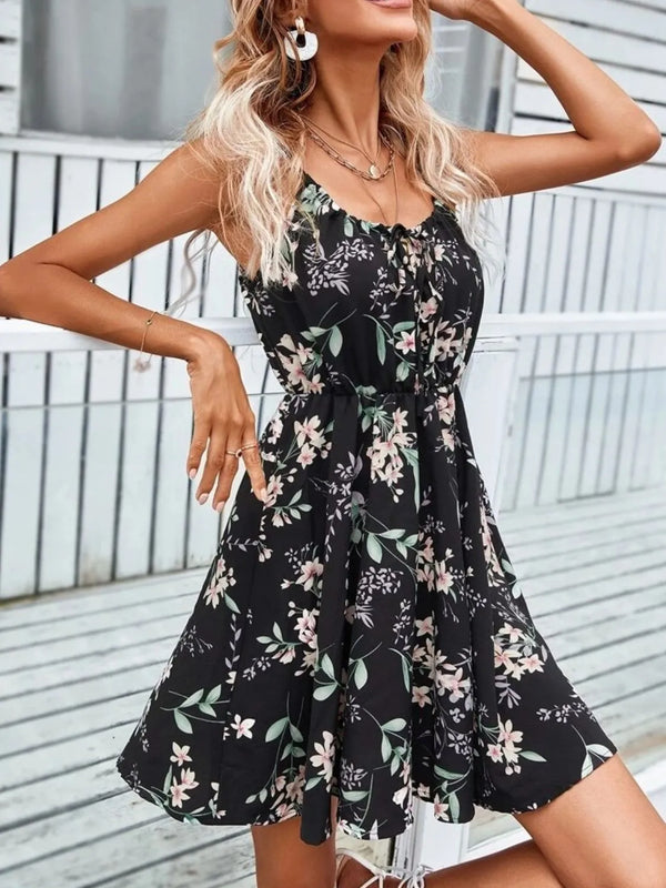 Midnight Bloom Strappy Summer Mini Dress