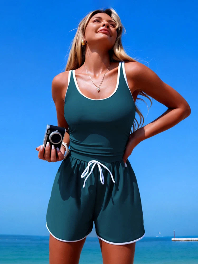 Women's Sport Swim Romper - Shape Solver Contrast Binding