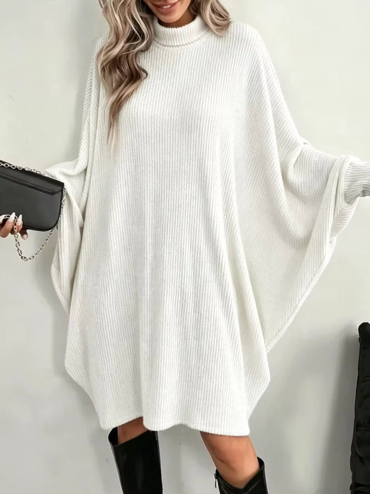 Oversized Ribbed Roll-Neck Jumper Dress