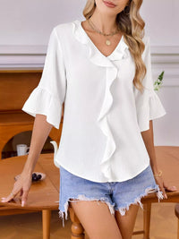 Champagne Ruffle V-Neck Blouse