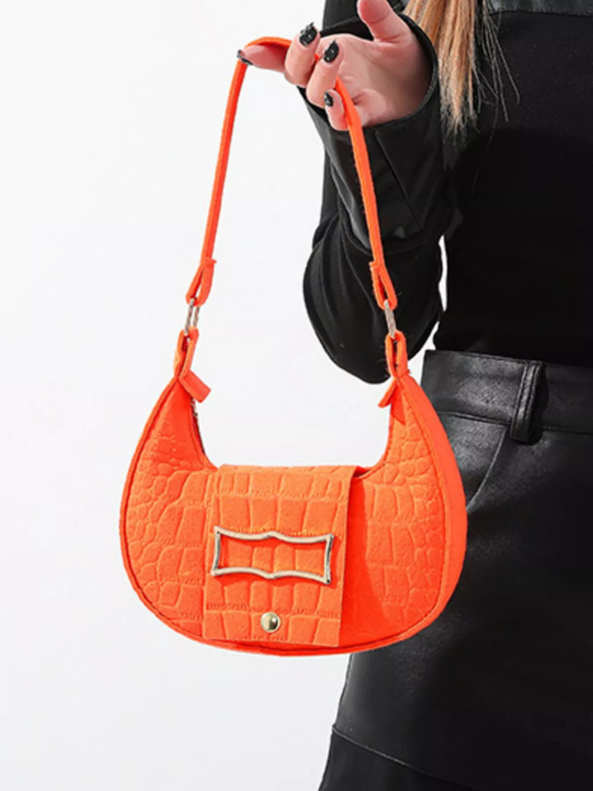 Croc-Effect Baguette Shoulder Bag