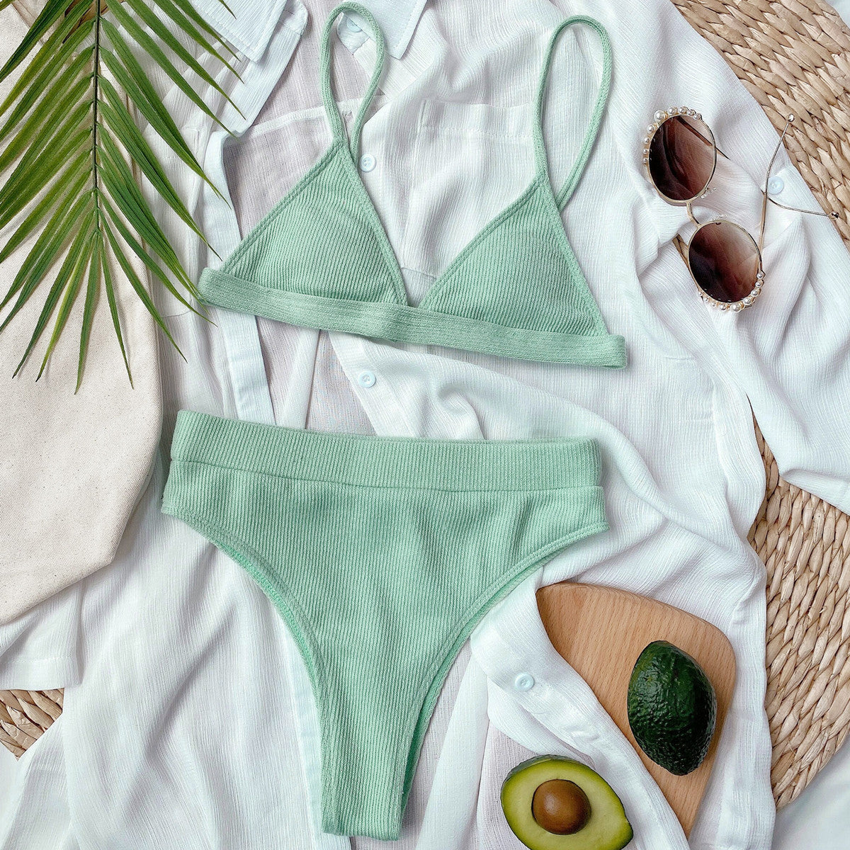Powder Blue Ribbed Bikini Set