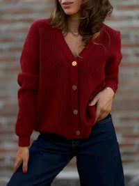 V-Neck Button-Up Knit Cardigan