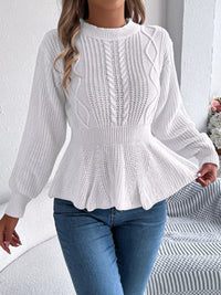 Crew-Neck Cable-Knit Peplum Jumper