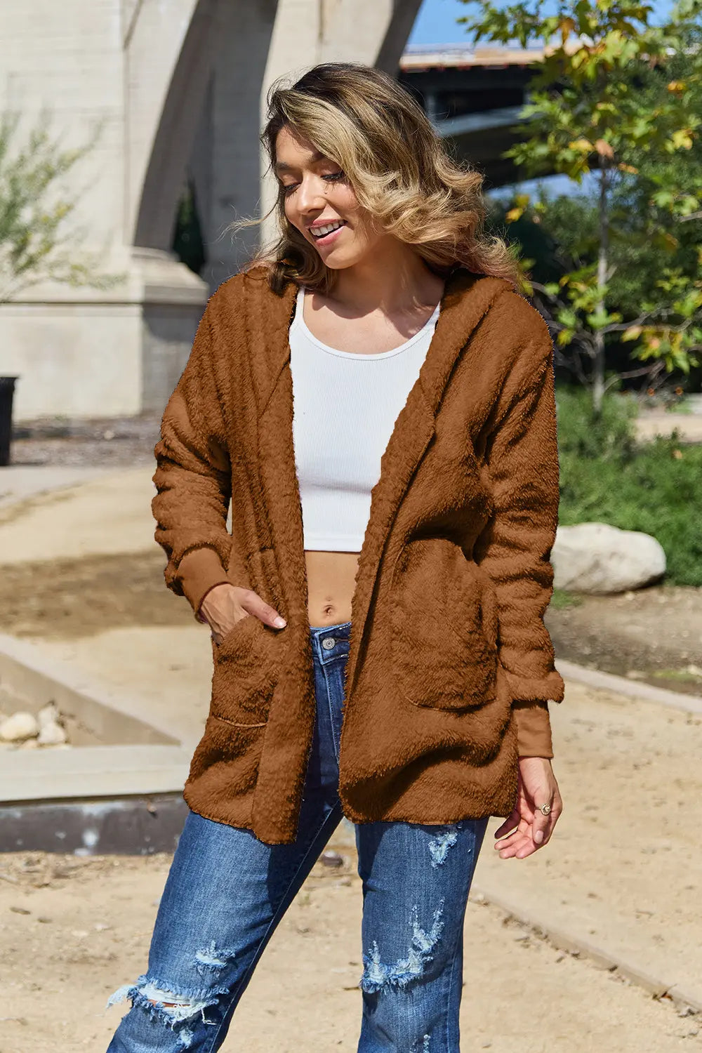 Cosy Teddy Hooded Jacket with Pockets