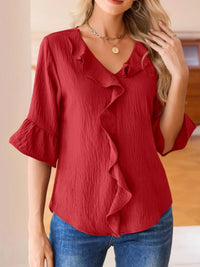 Champagne Ruffle V-Neck Blouse