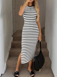 Monochrome Stripe Bodycon Midi Dress