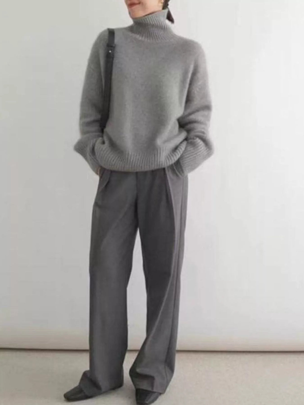 Ribbed Roll-Neck Drop-Shoulder Jumper