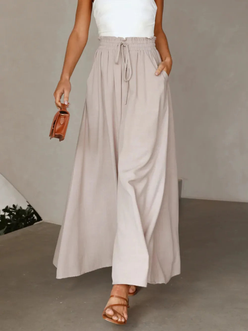 Terracotta High-Waist Palazzo Trousers