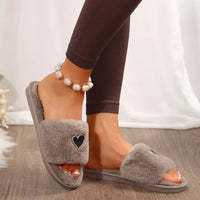 Heart Faux-Fur Slider Slippers