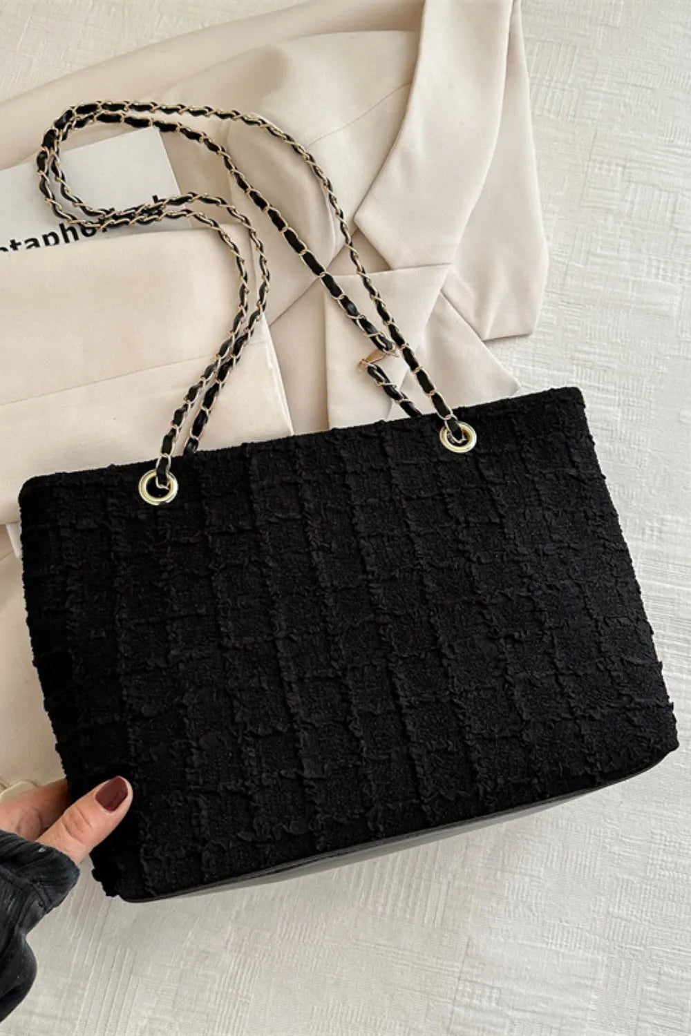 Quilted Chain-Handle Tote Bag