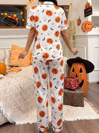 Pumpkin Print Button-Up Pyjama Set
