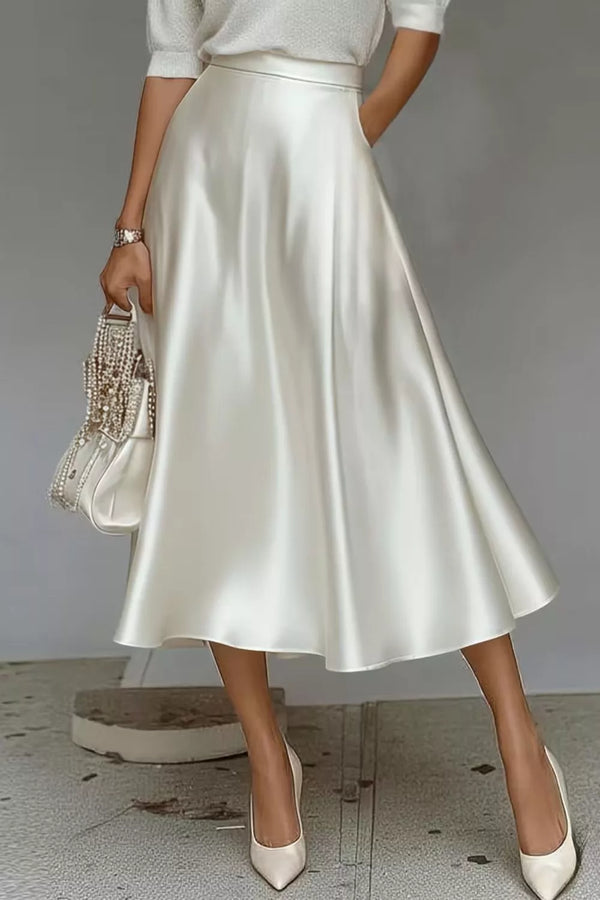 Liquid Satin A-Line Midi Skirt