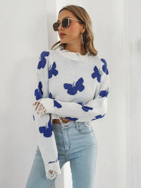 Butterfly Distressed Cropped Jumper