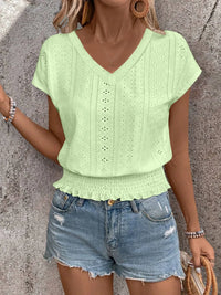 Summer Eyelet V-Neck Blouse