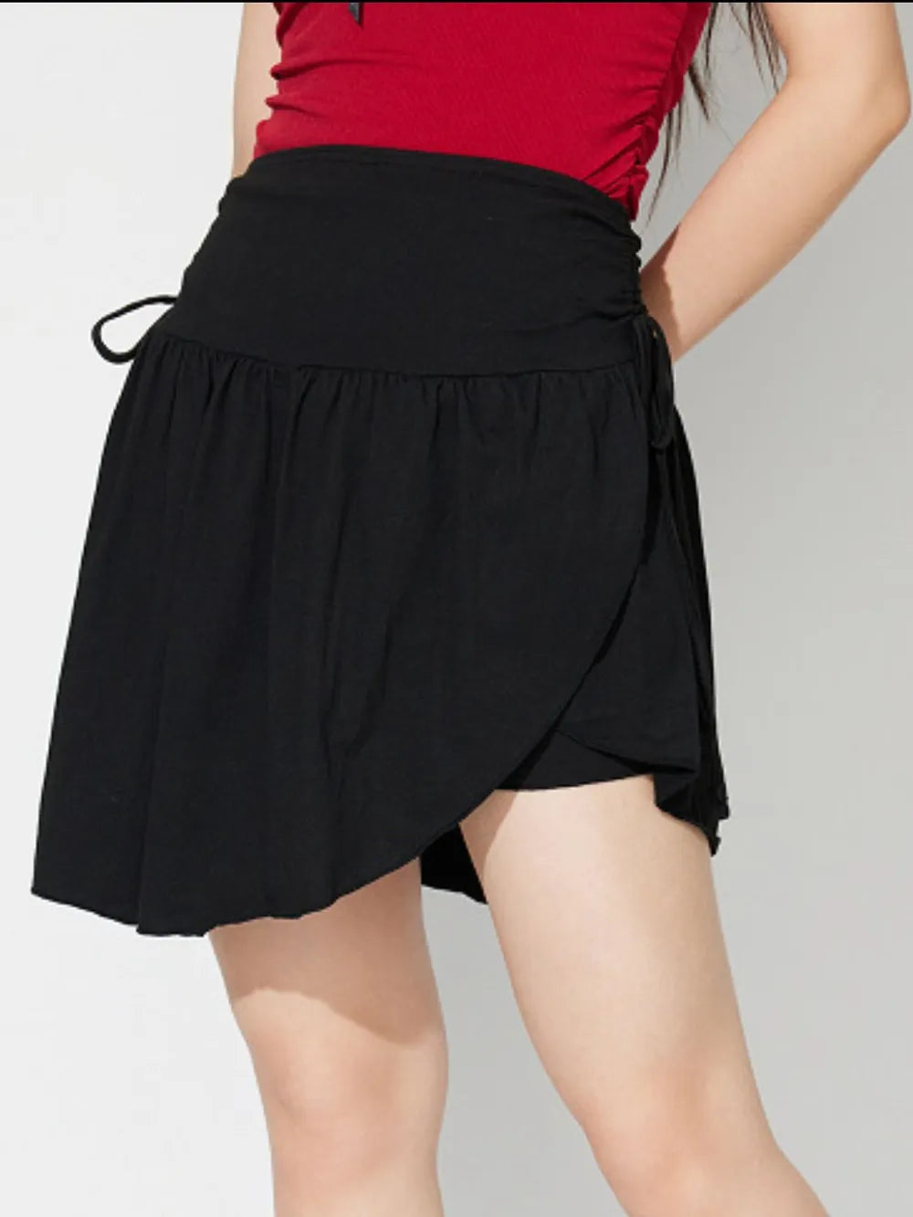Side-Tie Asymmetric Frill Mini Skirt