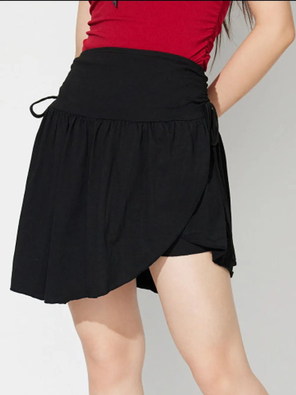 Side-Tie Asymmetric Frill Mini Skirt