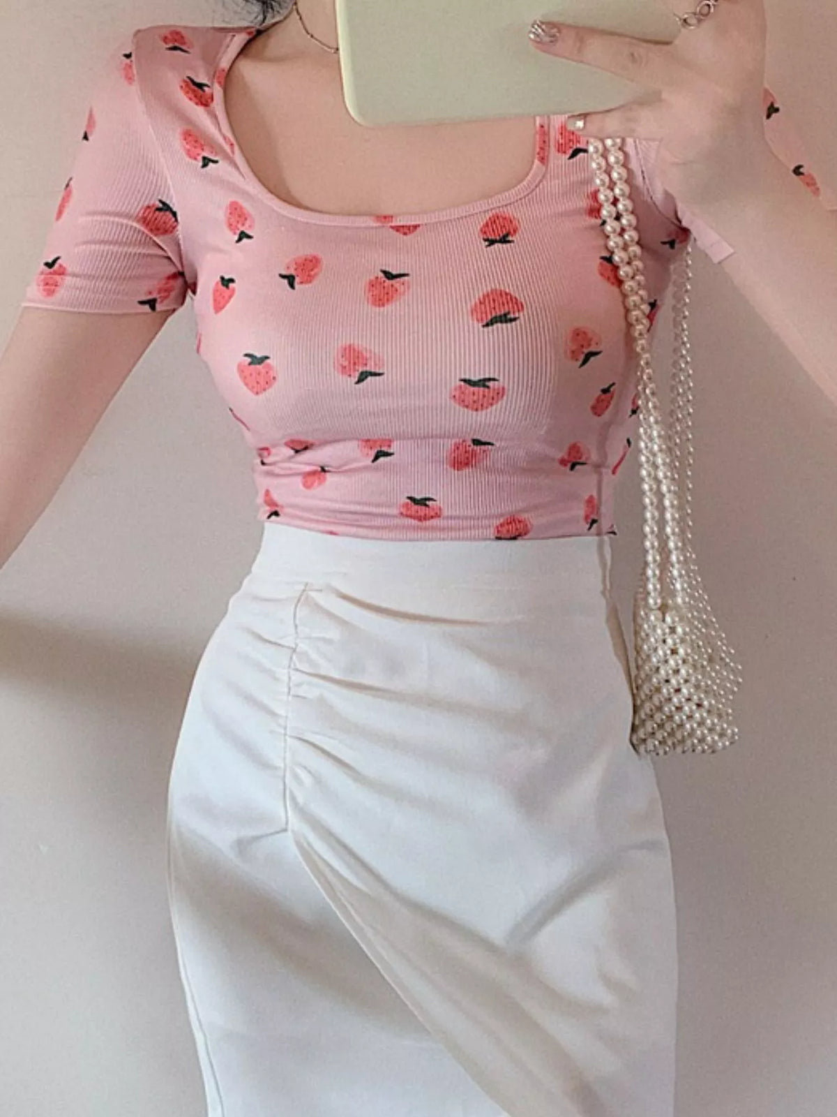 Peach Print Square-Neck Tee