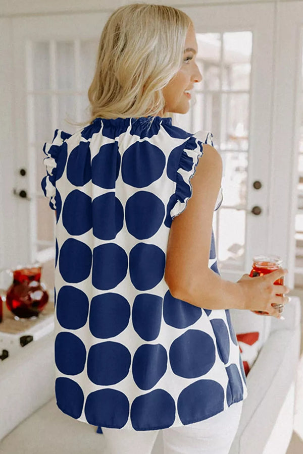 Navy Spot Ruffle-Neck Cami Top