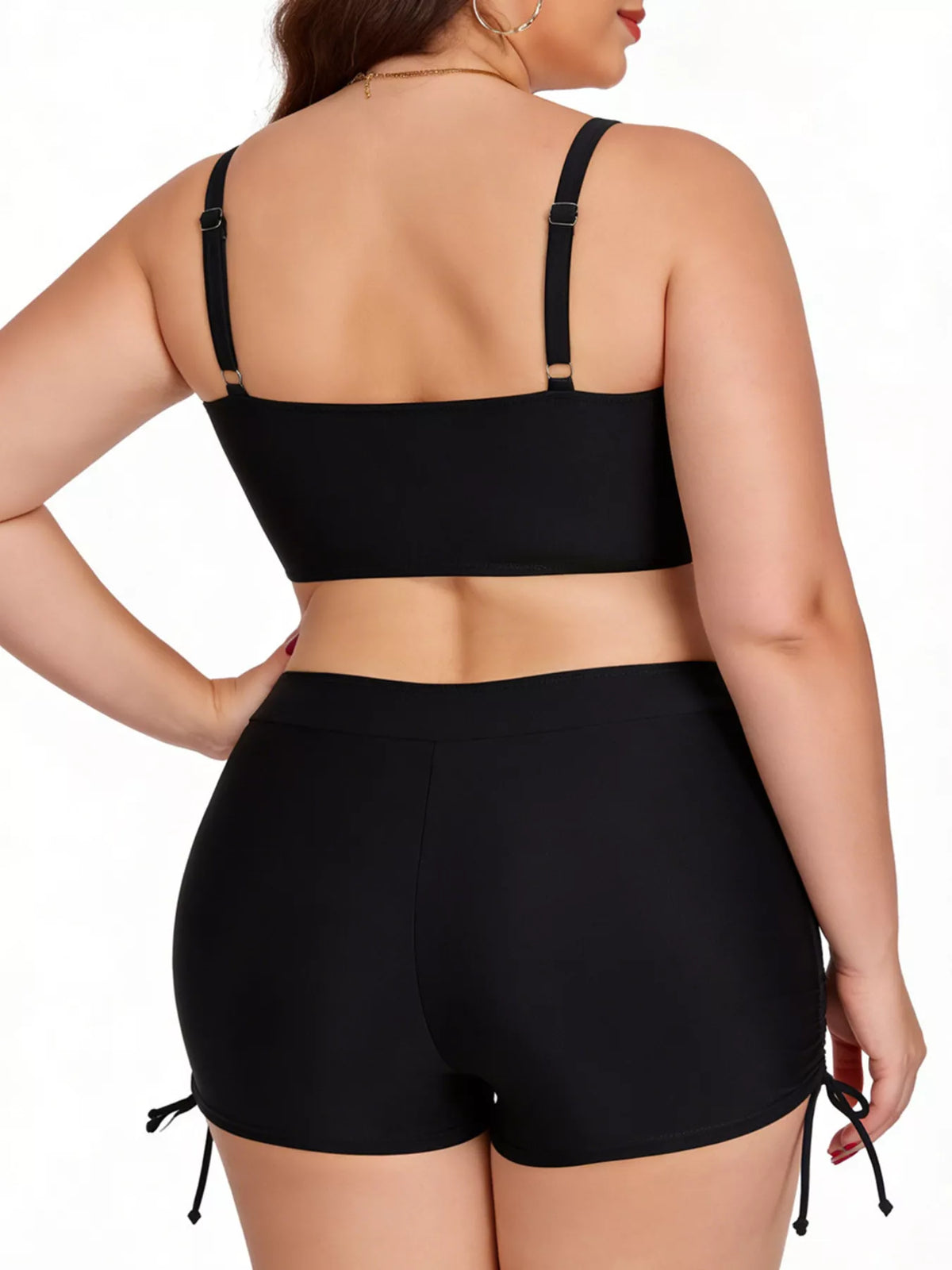 Plus Size Ruched Drawstring Swim Set