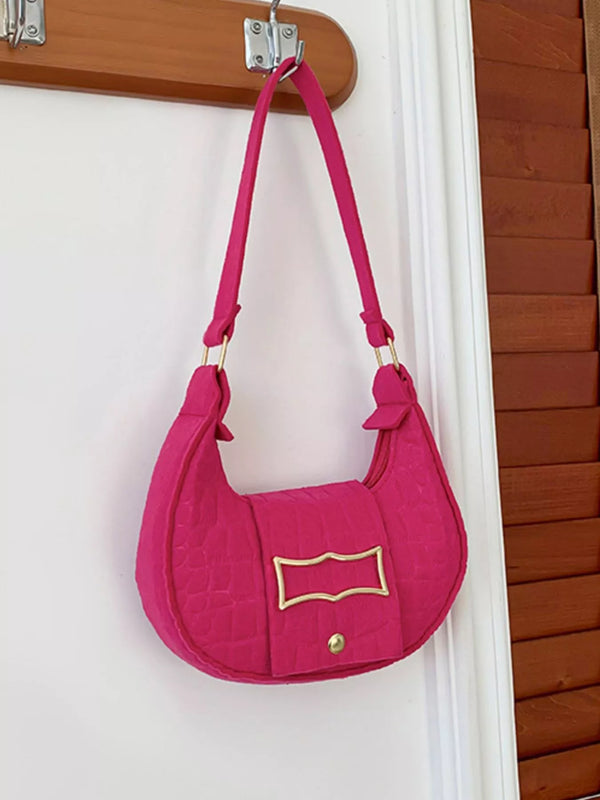 Croc-Effect Baguette Shoulder Bag