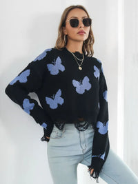 Butterfly Distressed Cropped Jumper