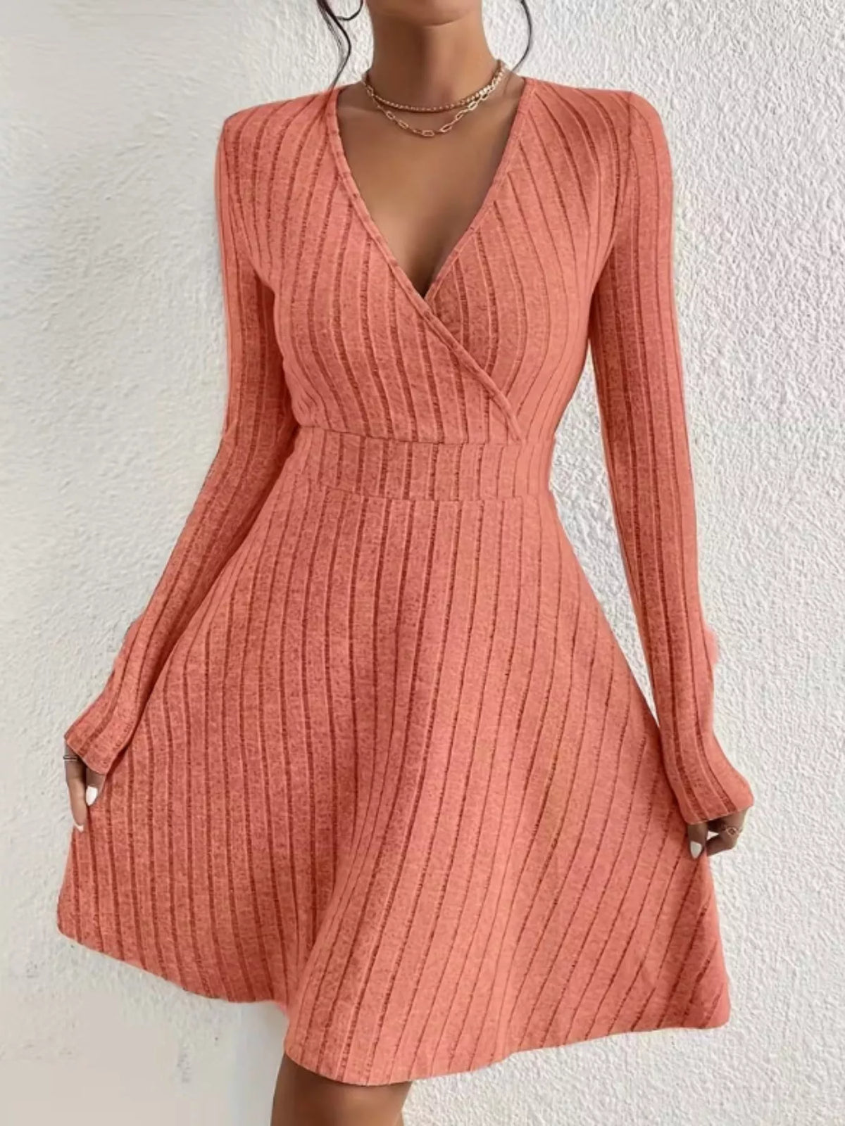 Soft Ribbed Wrap Knit Mini Dress